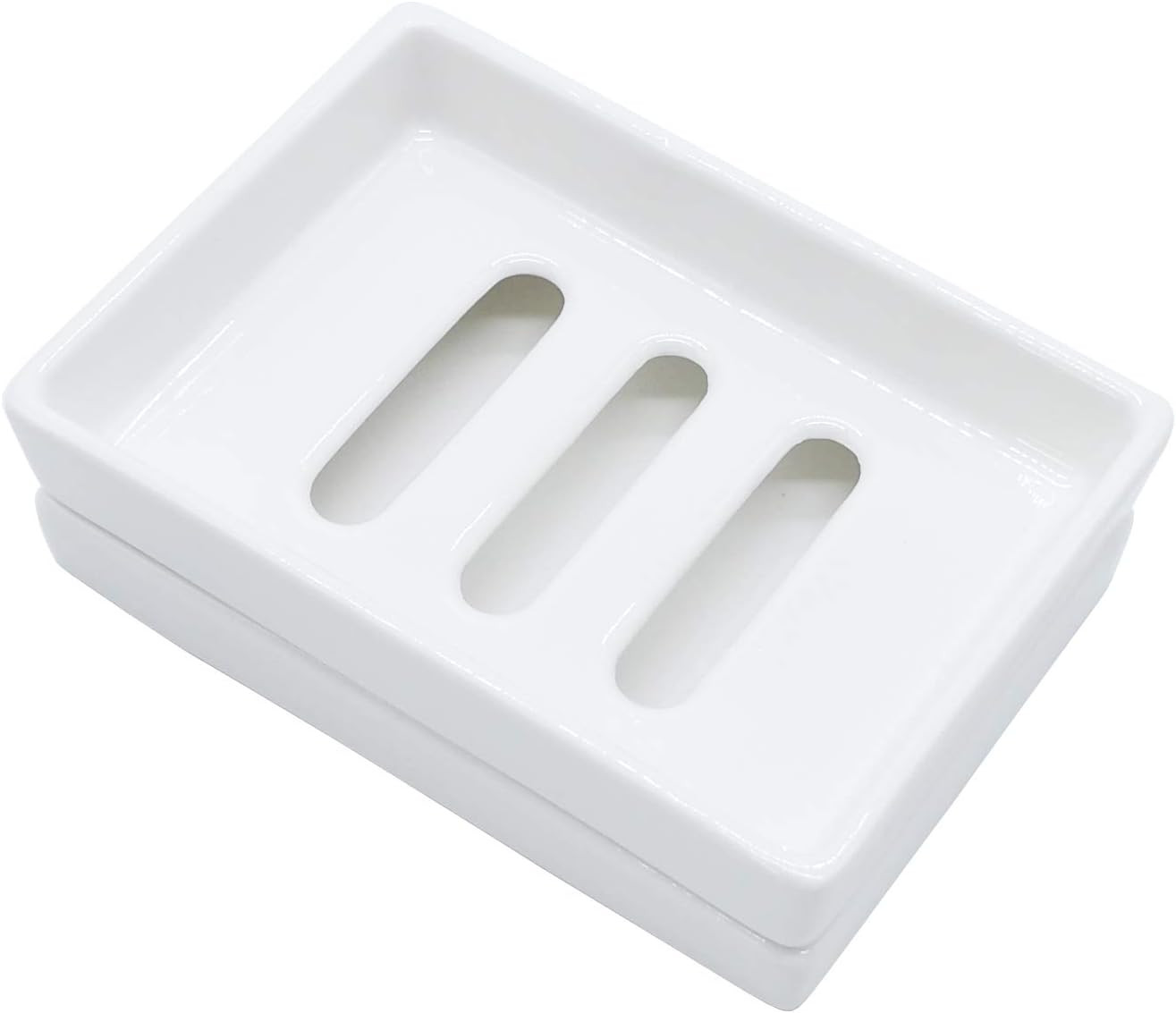 Ceramic Soap Dish Soap Holder for Bathroom and Shower Double Layer Draining Soap
