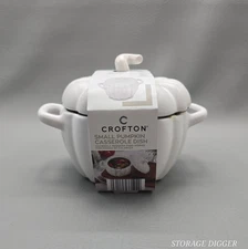 NEW 2025 Crofton Small White Pumpkin Casserole Dish, Handles, 0.8 Qt, Oven Safe