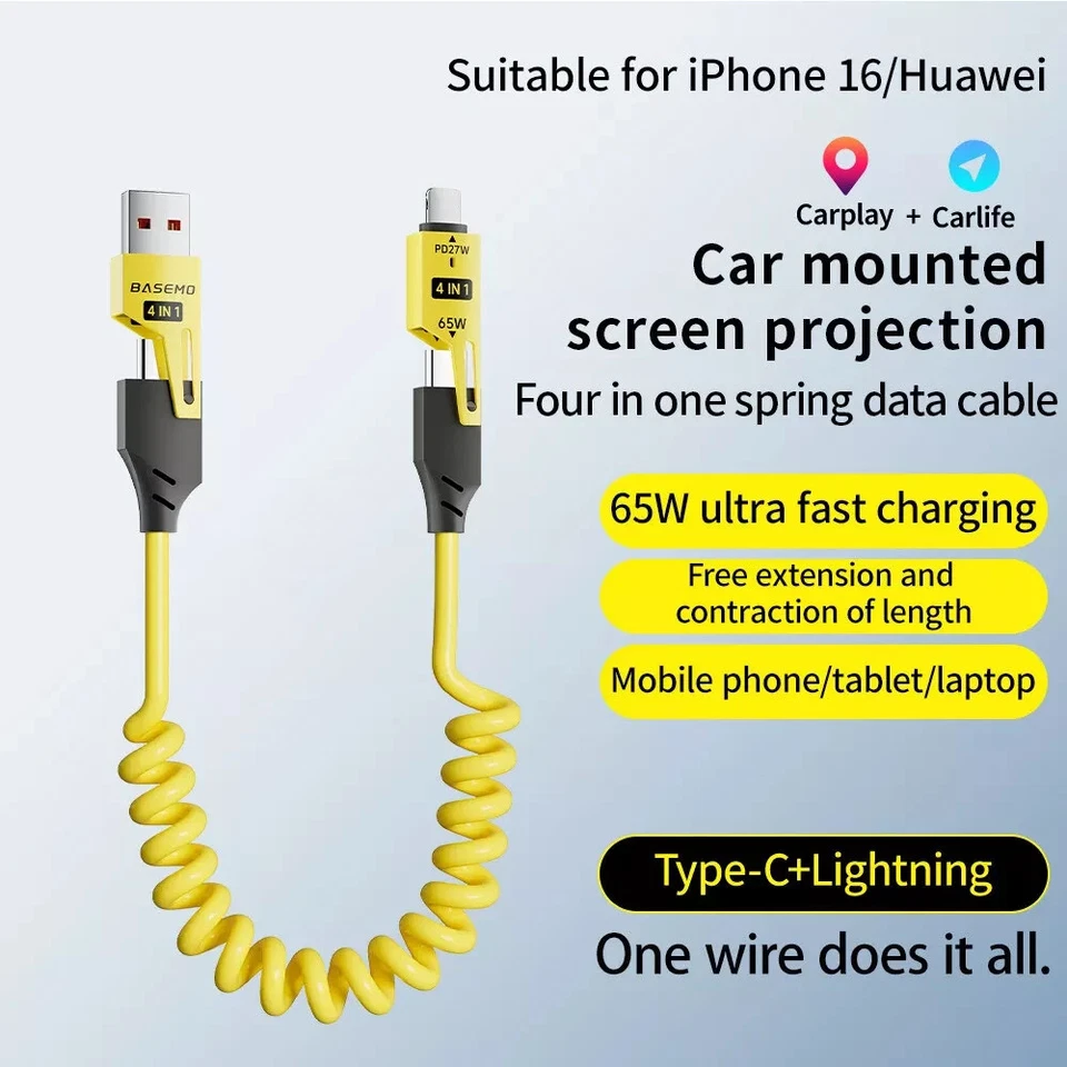 4 in 1 Multi USB C to iPhone Charging Cable Fast Charger Cord for Apple CarPlay - Image 3 of 4