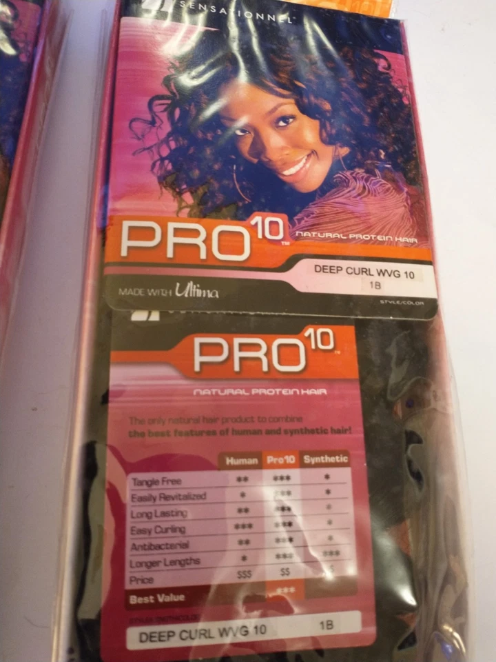 SENSATIONNEL Pro10 Proteína Natural Cabello Rizo Profundo Tejido 10 pulgadas Color 1B Lote de 2 Foto 3 de 4