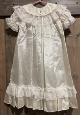 NEW VTG Girls Christening Baptism Gown Dress Taffeta Lace Brocade Madonna 0-6 mo