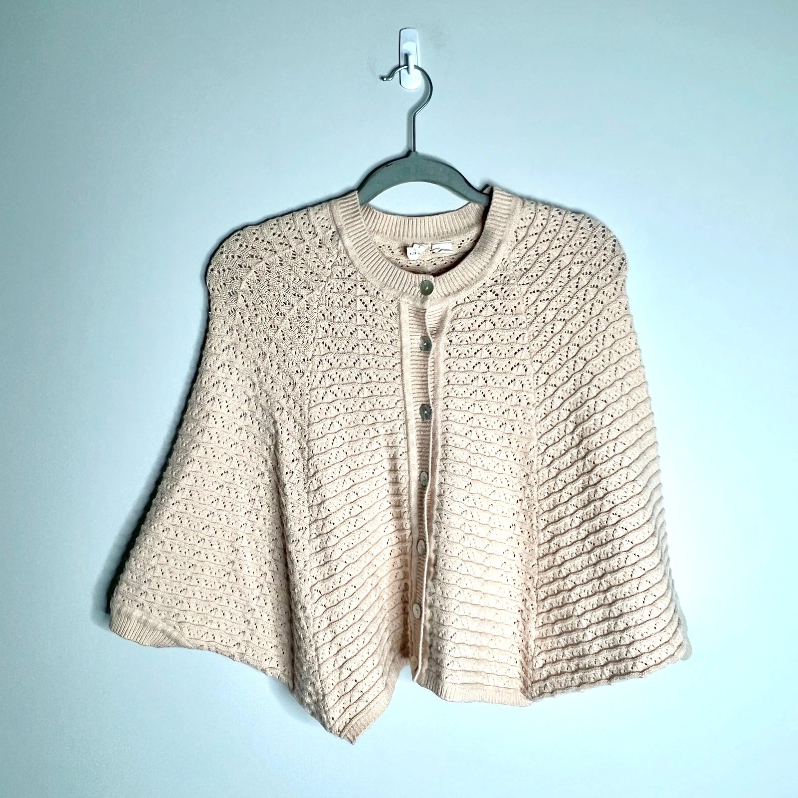 Anthropologie Moth Oatmeal Button-Front Poncho Sweater Cardigan Cottagecore Sz S