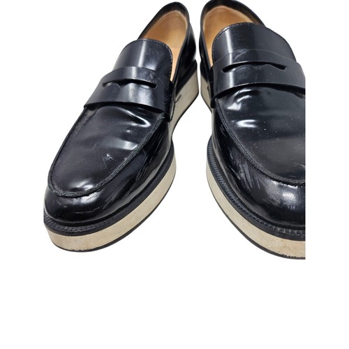 M. Gemi 37.5 Black Patent Leather Slip On Penny Loafer Platform Minimalist - Picture 2 of 7