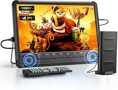 10.7'' IPS Flat Screen TV, Portable Mini TV with Antenna ATSC Tuner, LCD Monitor