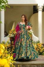 Designer Anarkali Gown With Dupatta Indian Bridesmaid Outfit Festival Wear Drees