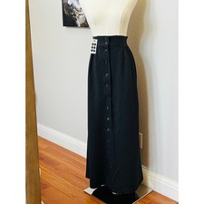 Vintage Black Button Front Maxi Skirt High Waist Prairie Cottagecore Boho