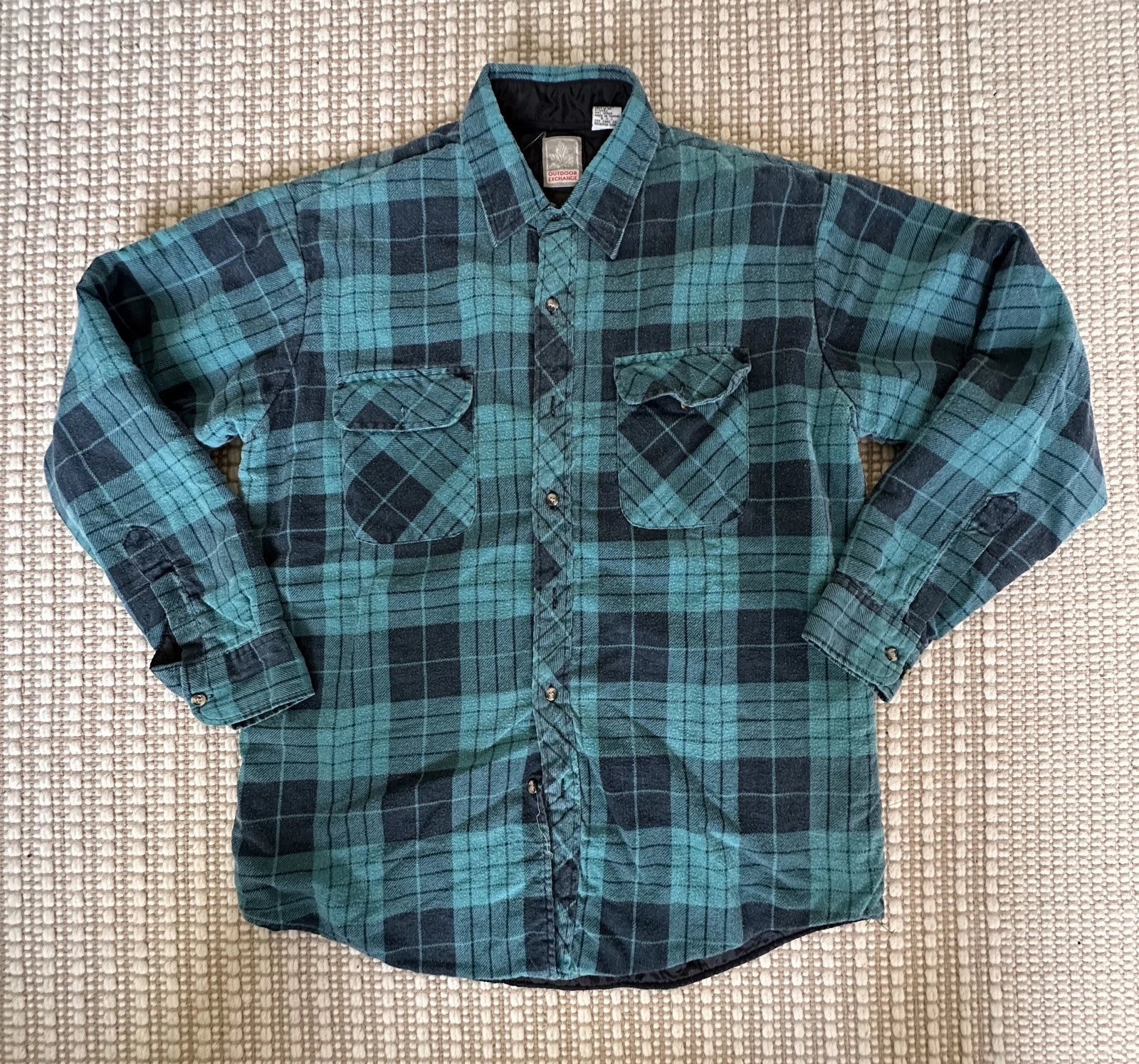 Vintage Outdoor Exchange Shirt Mens Large Plaid Flannel Quilted Shacket Jacket