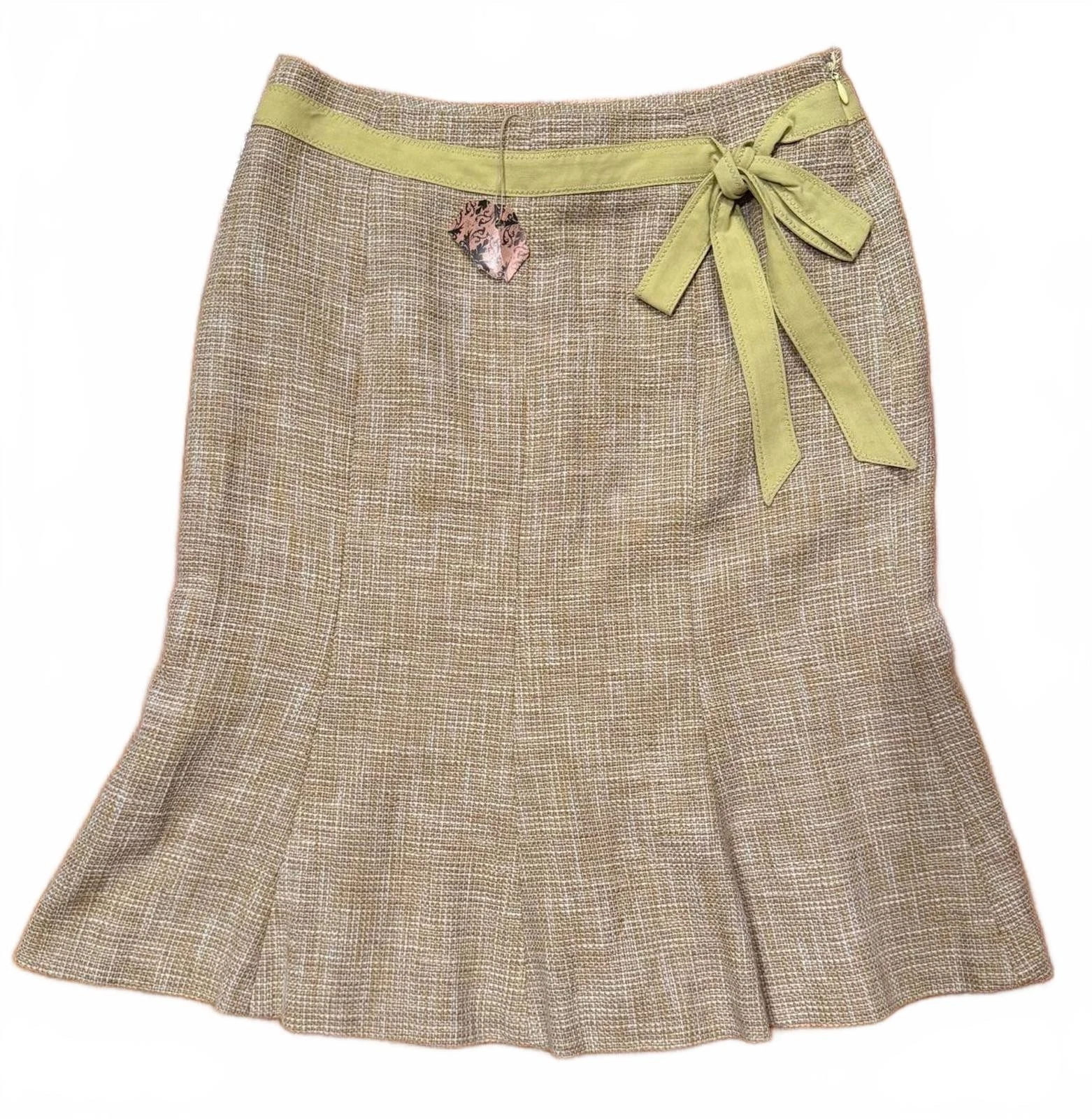 NWT Y2K Ann Taylor Tweed A-Line Skirt Size 4 Cotton Linen Green Ribbon Bow
Opens in a new window or