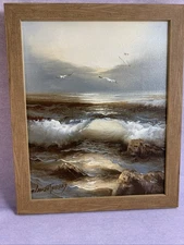 Vtg Mid-Century Claude Terray Original Oil 8x10 Canvas Painting Framed Sea Ocean