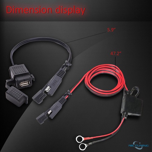 2.1A Motorcycle Mobile GPS Charger Adapter with SAE Socket USB Cable Waterproof - 第 16/16 張圖片