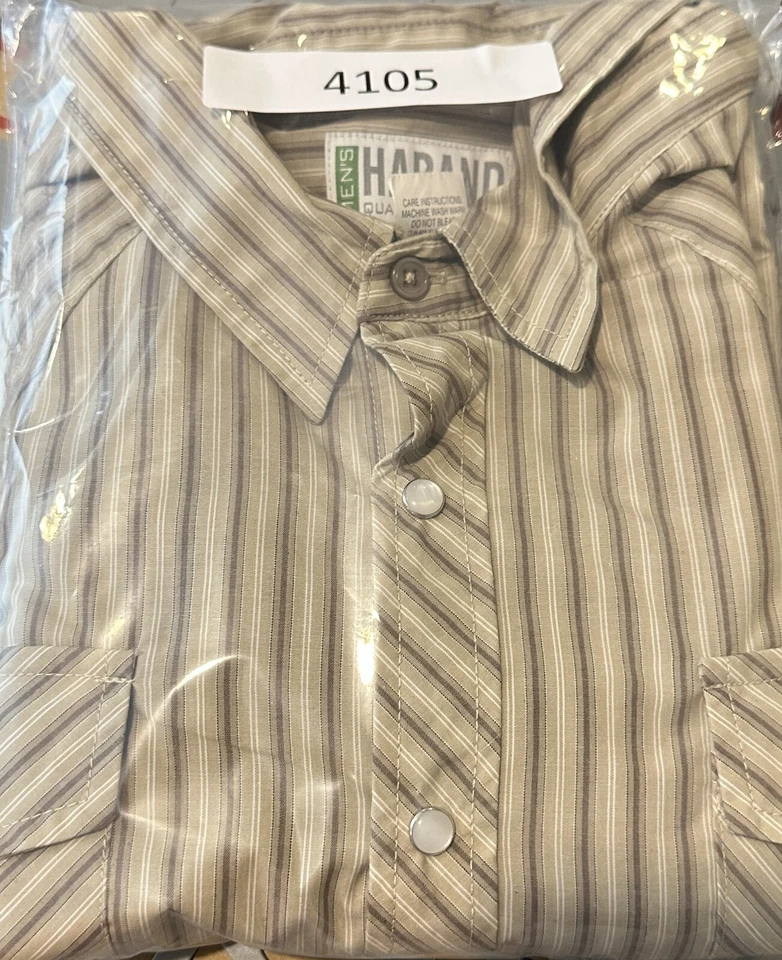 Haband Pearl Snap Shirt Men's XL Brown Black Striped Short Sleeve Poly Cotton - Image 3 of 4