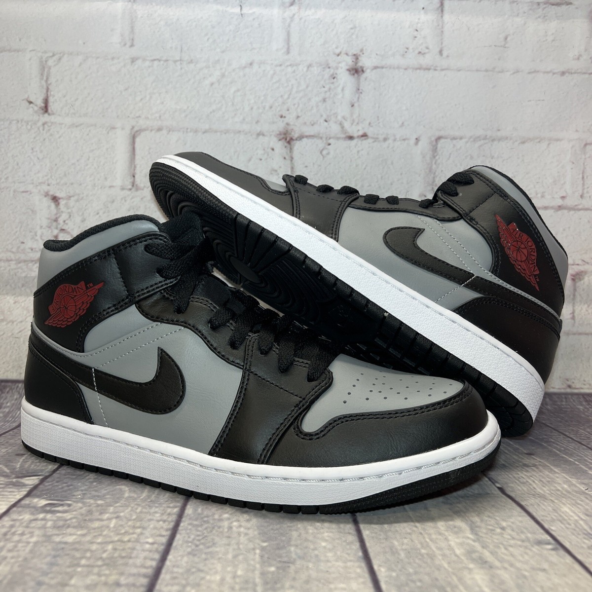 Nike Jordan 1 Mid Black Gym Red Grey Shoes 554724-096 Men's Size