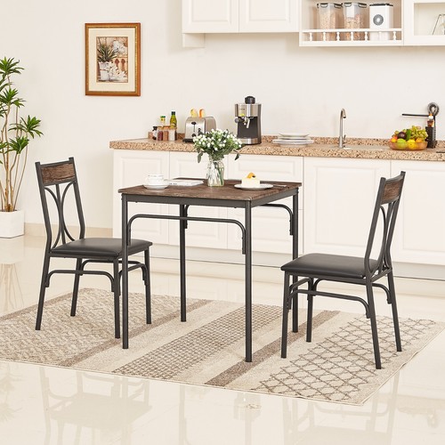 VECELO 3pcs Room Kitchen Table and Pu Cushion Chair Small Space Dining set for 2 - Picture 2 of 20