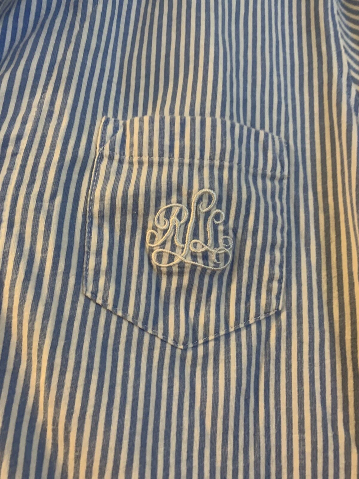 Lauren Ralph Lauren Azul Rayas Botón Abajo Camisa para Dormir Logo Monograma L/S Talla MD Foto 2 de 4