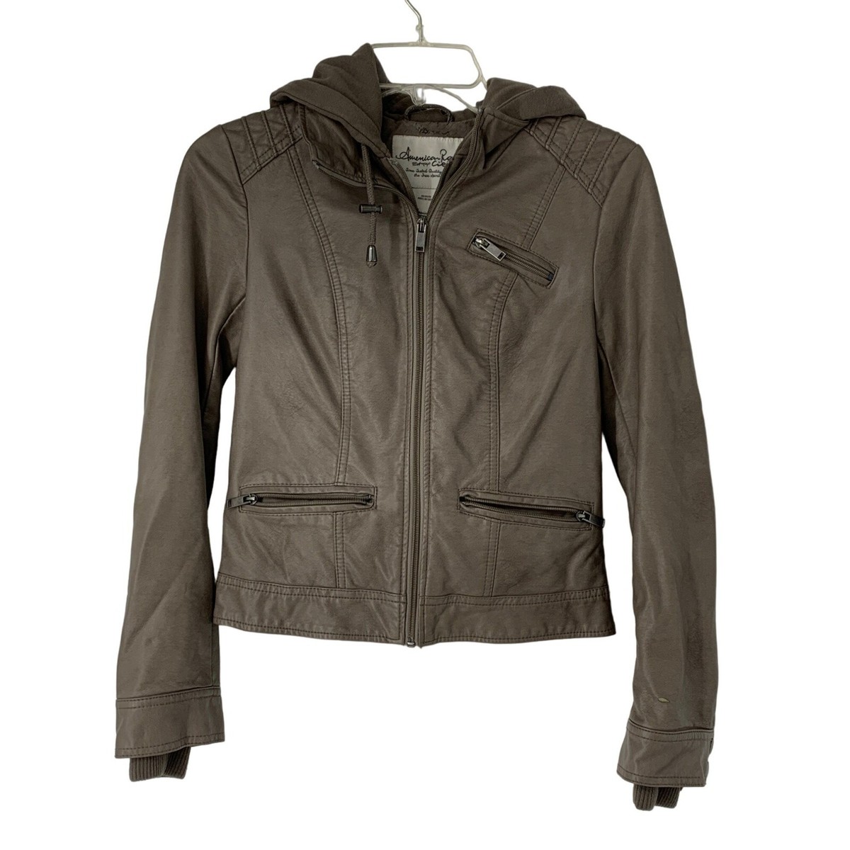 Women American Rag Vegan Moto Jacket Zip Size XS Gray Hoodie