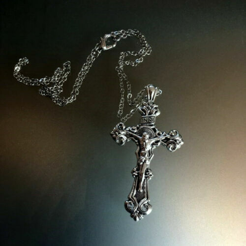 CROSS RELIGIOUS JESUS CHRIST pendant necklace 925 Sterling plated Silver 22