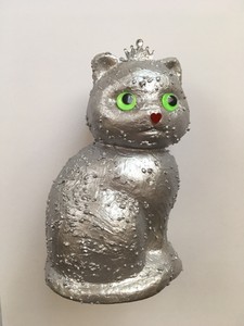 2x Katze Katzen Katzenmotiv Deko Dekoration Silber Schwarz Rot Handgemacht Ebay