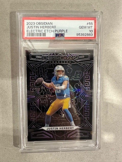 2023 Panini Obsidian Justin Herbert Electric Etch Purple /75 PSA 10 POP 6 !!!