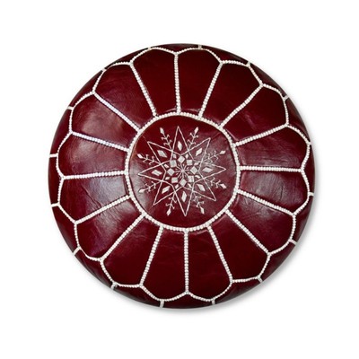 NEW Moroccan Leather Pouf Hassock Ottoman Footstool Round Foot Rest -Bordeaux-
