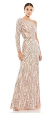 NWT Mac Duggal 4982 One Sleeve Rose Gold Sequin Formal Dress Gown Size 8