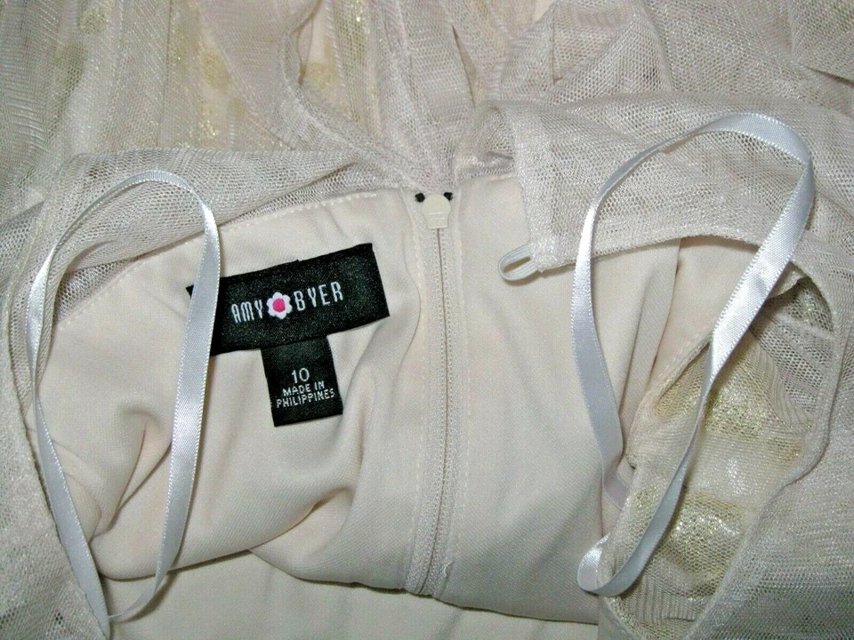 Vestido Amy Byer Crema Shabby Estrás Elegante Tul Niñas Talla 10 Foto 3 de 4