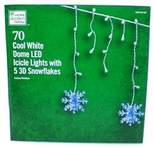 Home Accents Holiday 70 Cool White Dome Icicle Lights With "5" 3D Snowflakes NEW