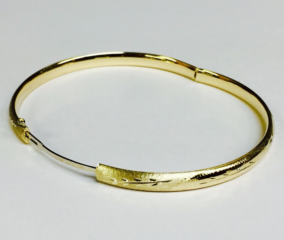 10k Yellow Gold Hinged Bangle Bracelet – 5mm Wide, 7 Inch, 4 Grams, Shiny & Stackable