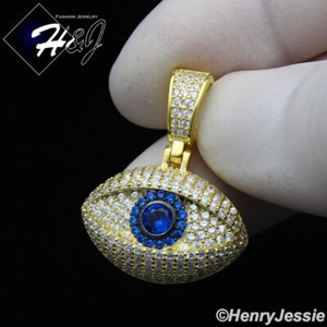 Authentic MEN WOMEN 925 STERLING SILVER ICY CZ GOLD PLATED/SILVER 3D EVIL EYE PENDANT*P370