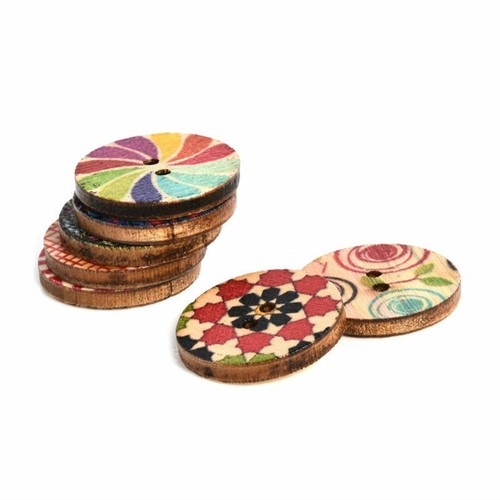 100Pcs Mixed Flower Style Wood Button 2 Holes Apparel Sewing Scrapbooking Crafts - Picture 10 of 14