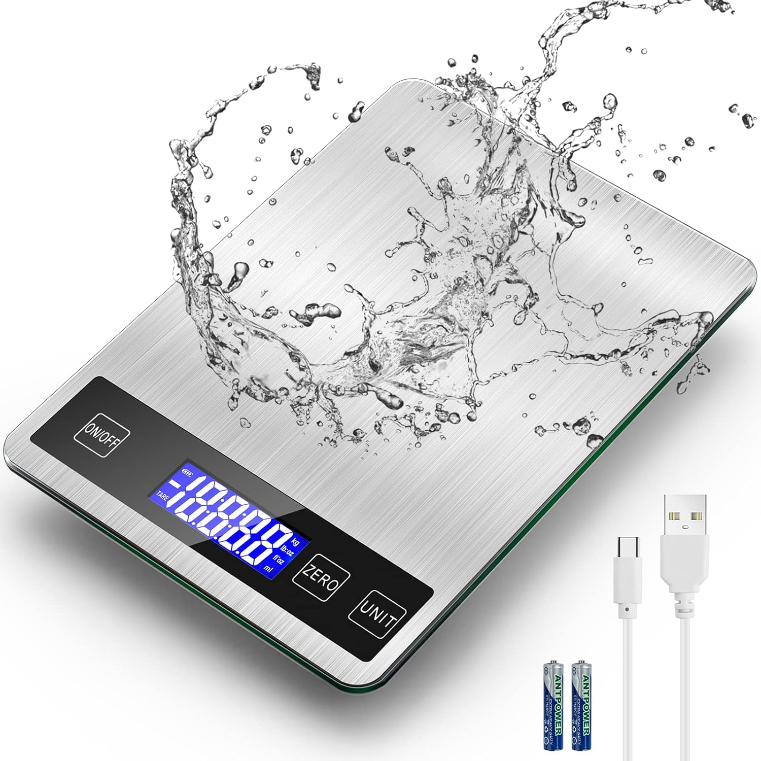 Rechargeable 33Lb Digital Kitchen Food Scale with Grams Measurement-image