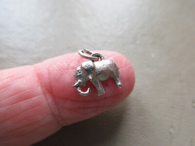 CUTE TINY VINTAGE STERLING SILVER LUCKY ELEPHANT FOB CHARM PENDANT BRACELET OLD