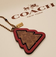 NWOT Coach Christmas Tree Key FOB Leather Keychain Key Ring Charm