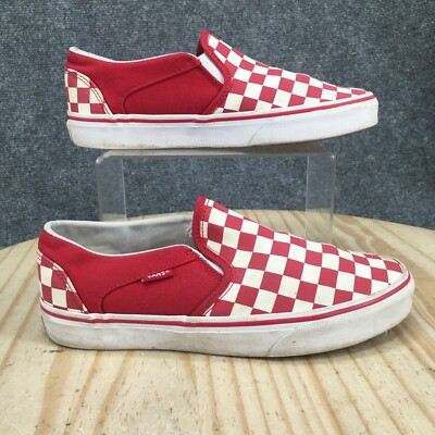 Vans Shoes Womens Slip On Sneakers Red Check Canvas 721356 Round Toe  Casual