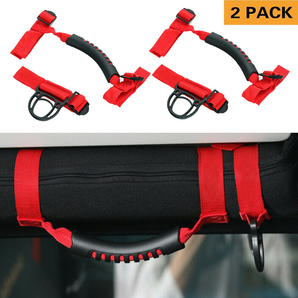 4-Pack Red Roll Bar Grab Handles – For Jeep Wrangler CJ YJ TJ JK JL JT (1997-2021)
