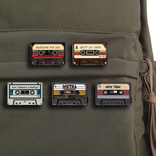 80's Tape Recording Enamel Pins Retro Best Of 1980 Mix Tape Metal Brooches Pin - Picture 21 of 29
