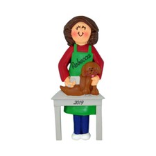 Personalized Christmas Ornament - Brunette Female Pet Groomer