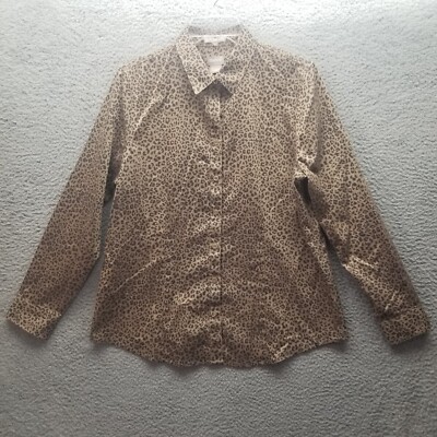 Chicos Womens Top 1 or 8/10 US Beige Black Button Up Long Sleeve Cheetah Leopard