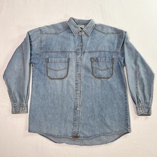 Jordache 80s Denim Light Blue Womens Long Sleeve 100 Cotton Shirt Sz Medium VTG