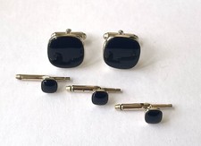 Vintage Anson Cufflinks And 3 Shirt Studs Tuxedo Set NUIB Gold Tone Black Enamel
