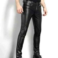 Men Pant Black Handmade Leather Genuine Lambskin Stylish Casual Biker Party Soft