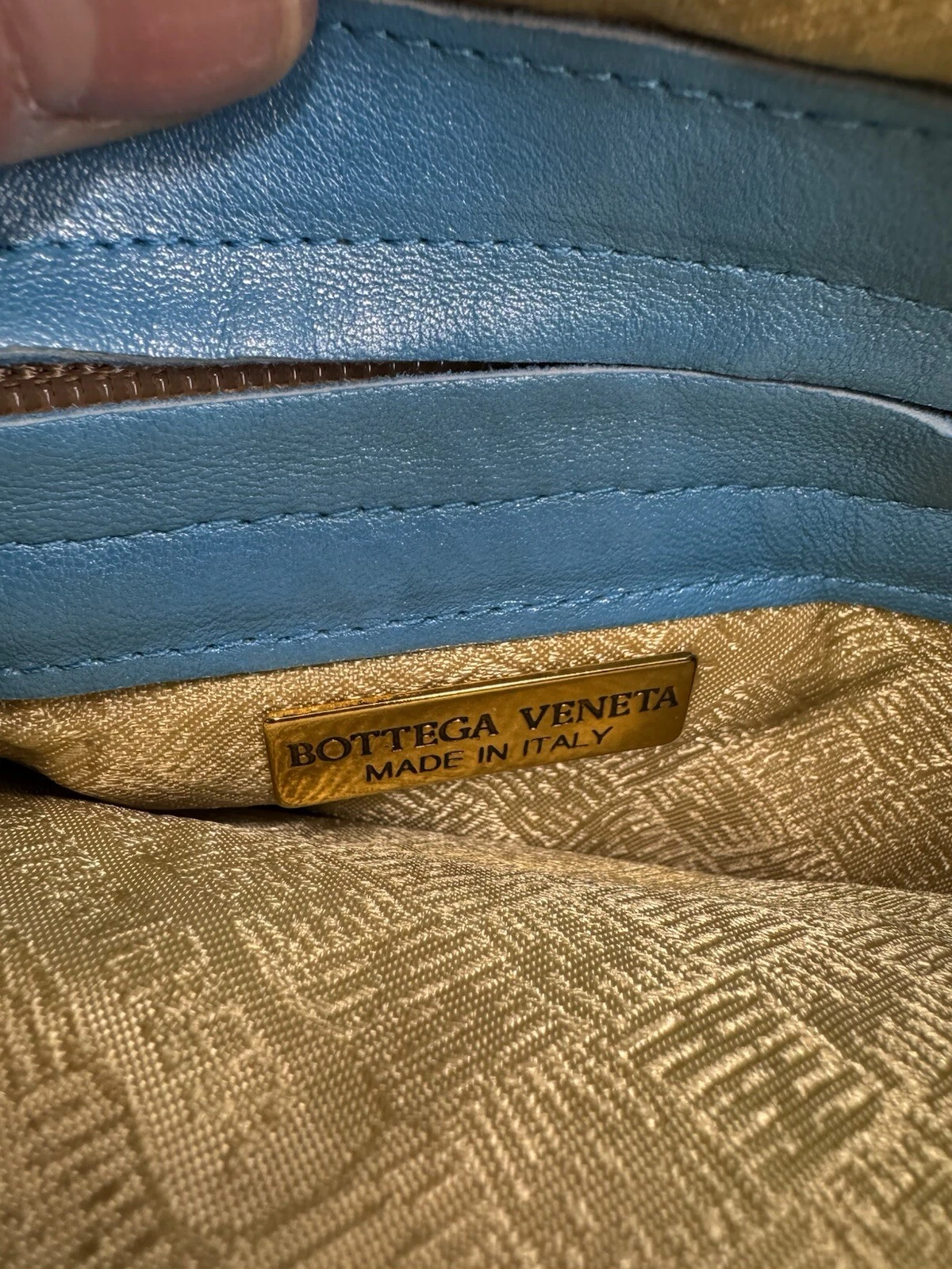 BOTTEGA VENETA Borsa a tracolla Bottega Venata Nodini pelle intrecciata blu metallizzato originale