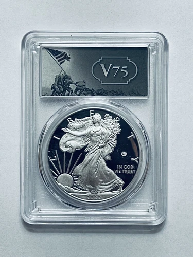 2020-W V75 PRIVY PROOF SILVER EAGLE PCGS PR70DCAM FIRST STRIKE GOLD SHIELD