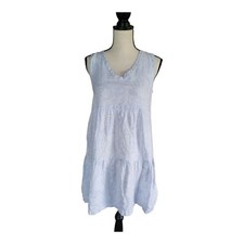 Tahari Tahari Lt Blue Linen Floral Print Sleeveless Tiered Mini Dress   S