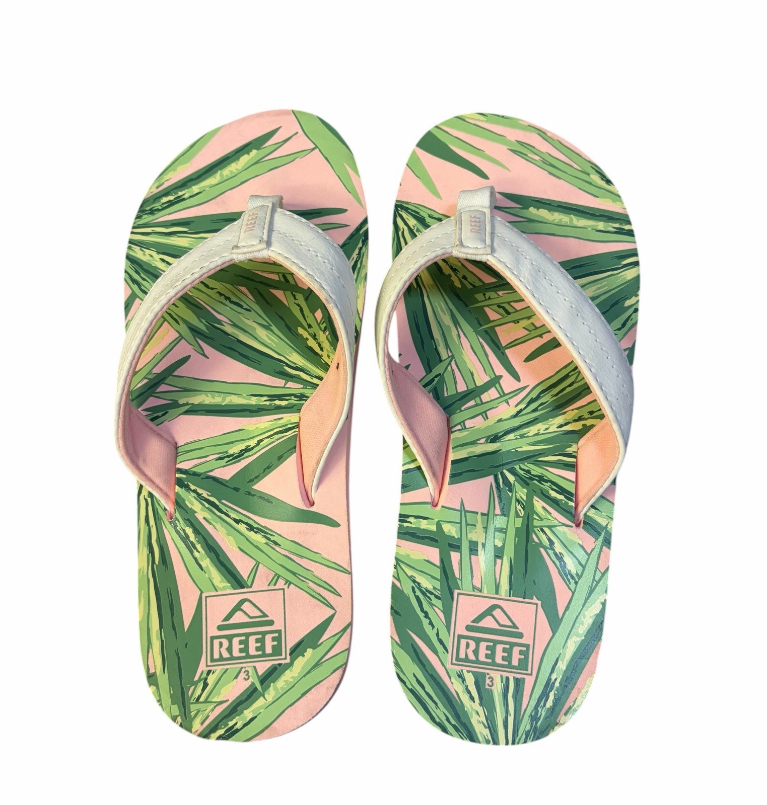 Reef Kids Tropical Palm Toe Thong Casual Flip Flop Sandals Mermaid Size 3