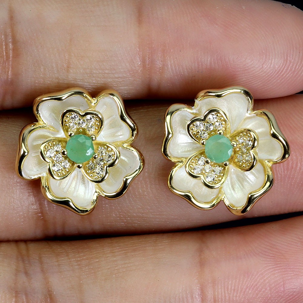 925 Sterling Silver Earrings Round Emerald 3mm Natural Gemstone Jewelry