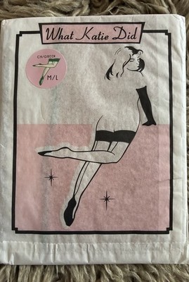What Katie Did Retro Strümpfe mit Naht und Hochferse Größe M/L Nude/Grün Neu