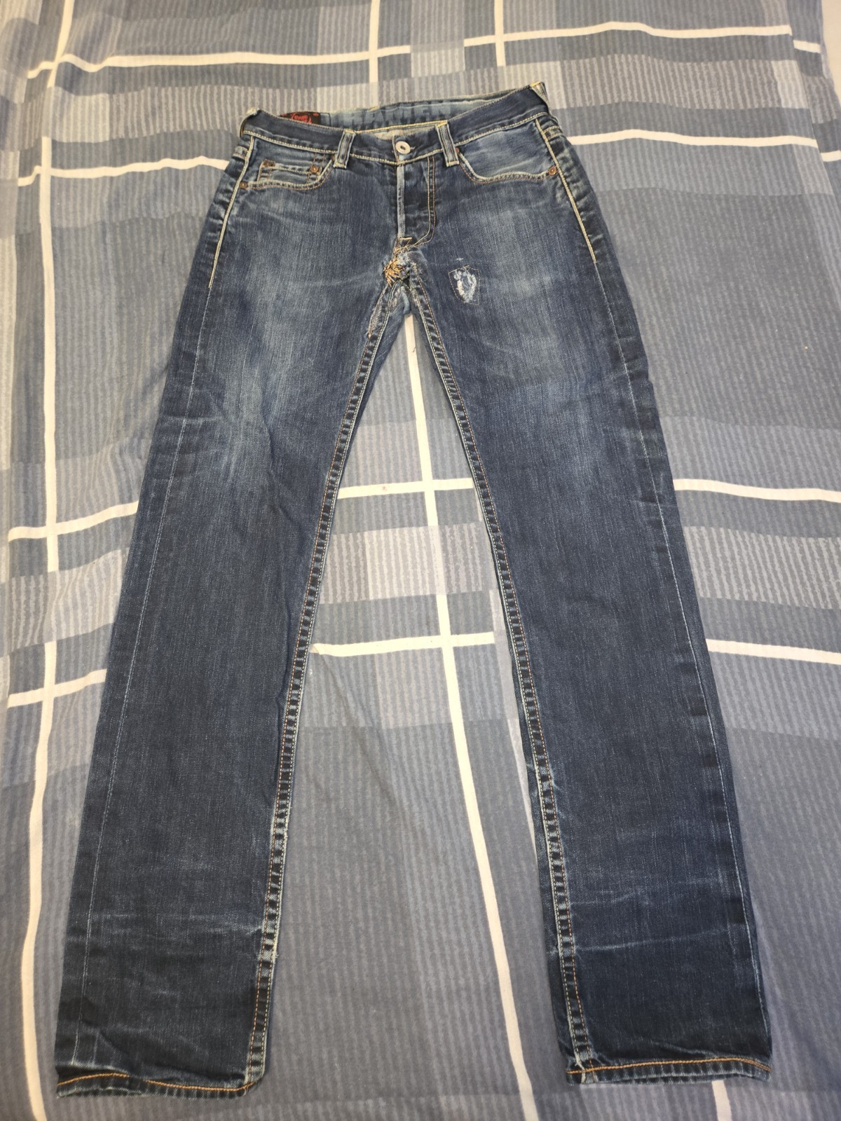 EVISU Jeans uomo denim blu scuro taglia 29 vita 29" 5 tasche logo regular