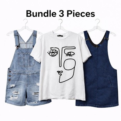 Zara/Pull&Bear/ Life in Progress Denim Bundle Distressed Overalls Pinafore Tee S