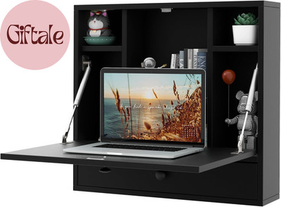 Wall Mounted Folding Desk Floating Laptop Table with Storage Shelves Drawer