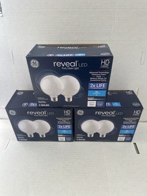 Lot of 6 GE Reveal LED G25 Globe Bulbs 60W Eq 2700K Dimmable Vanity NEW
